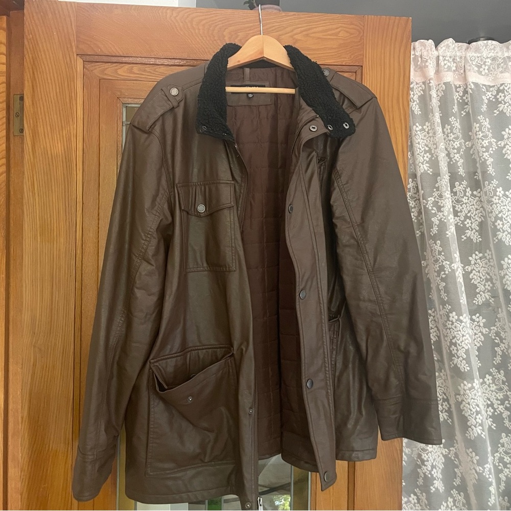 Kenneth Cole Dark Brown Military Jacket with Black Collar